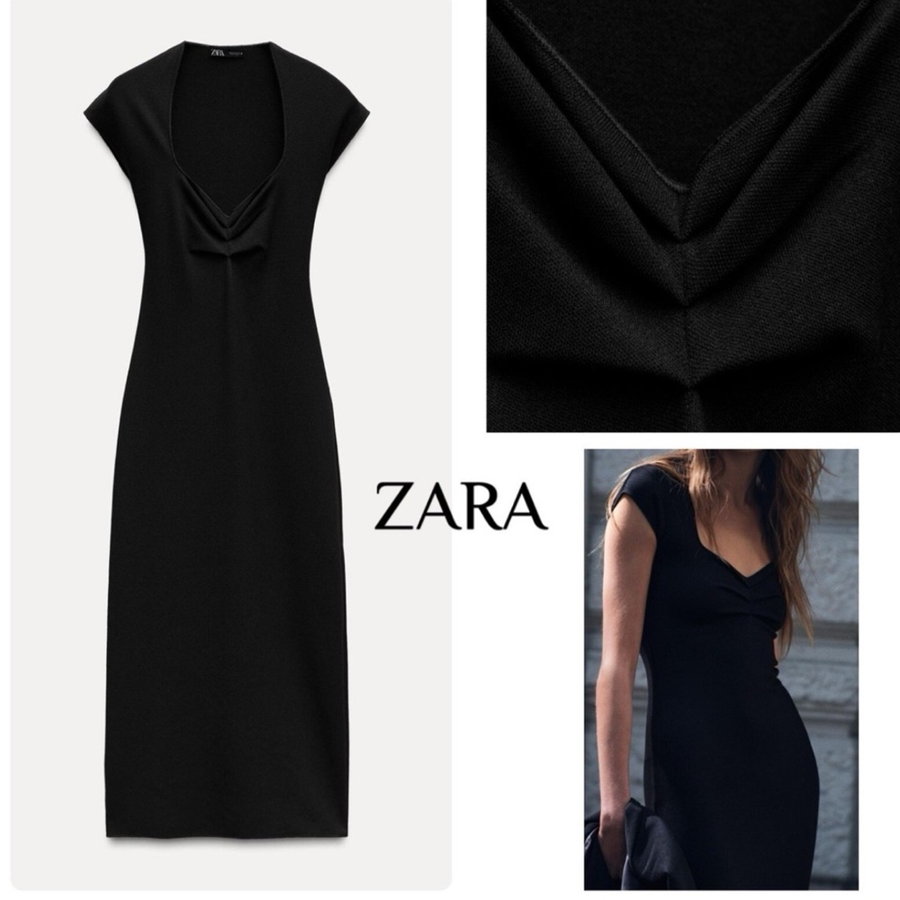 Zara Elegant Black Midi Dress